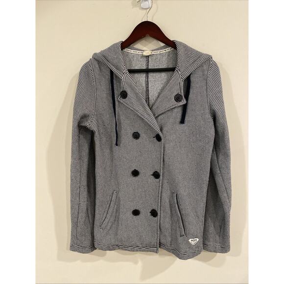 Roxy Jackets & Blazers - Roxy The Cuddle jacket Women’s Medium Hooded Peacoat Navy White Striped Nautical